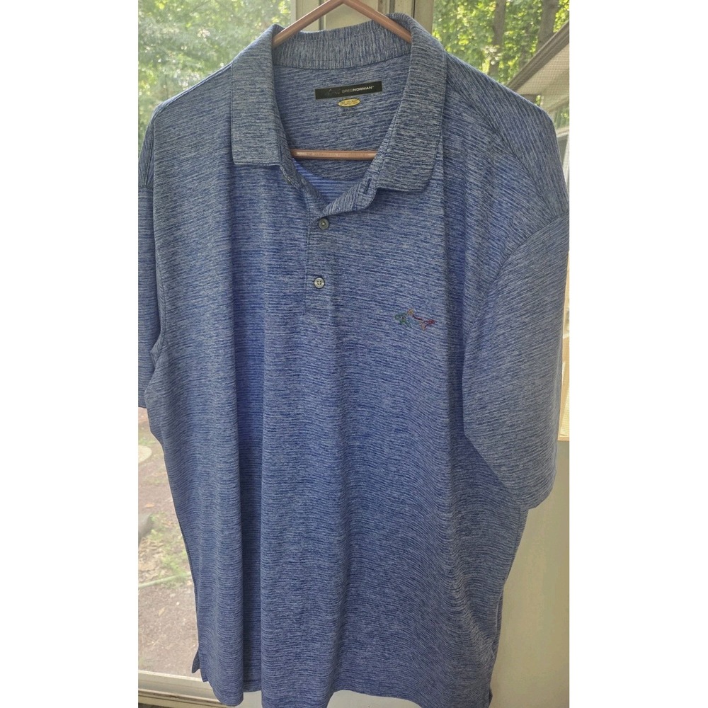 Greg Norman Play Dry Golf Polo SZ XXL Blue Shark Embroidered with Side Slits